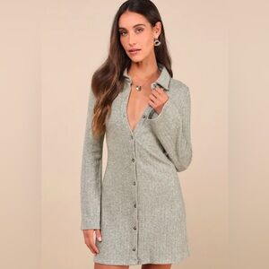 Lulus Heather green button front sweater mini dress